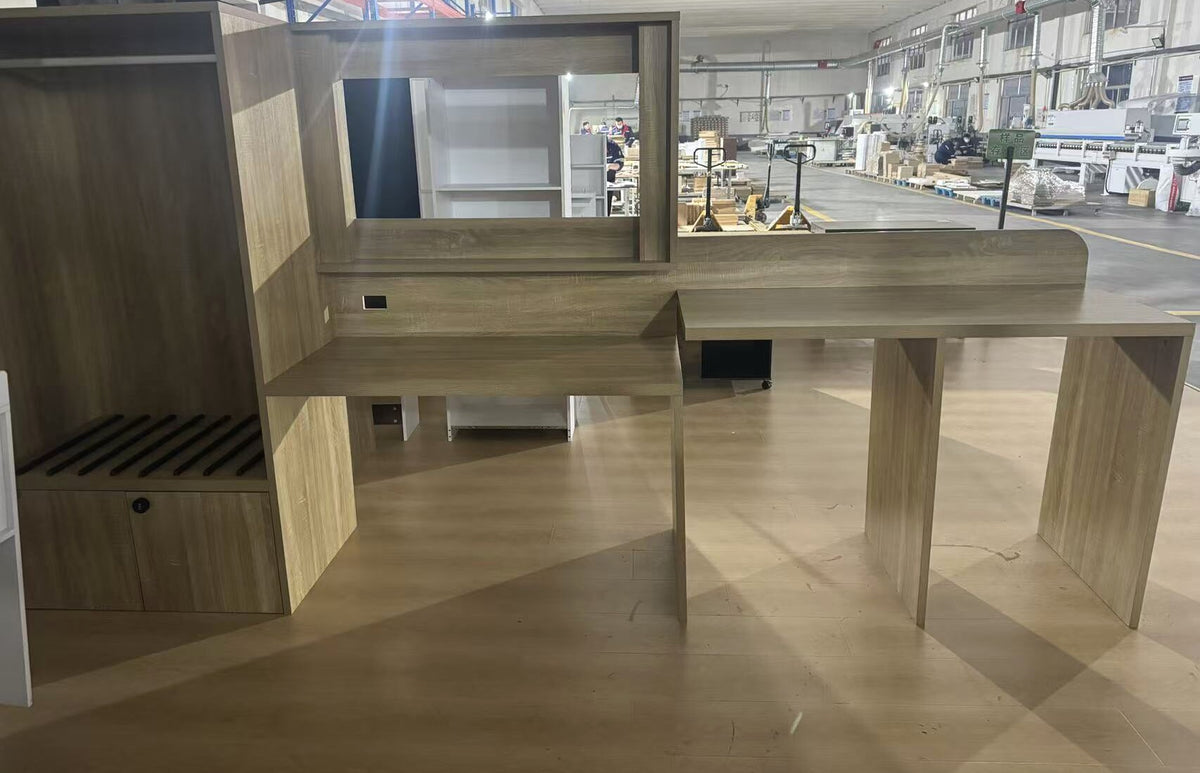 Custom room furniture for a modular accommodation supply project coordinated by TL Enterprises